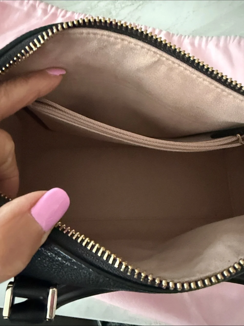 Kate Spade Black Pebbled Leather Satchel with Lock Charm